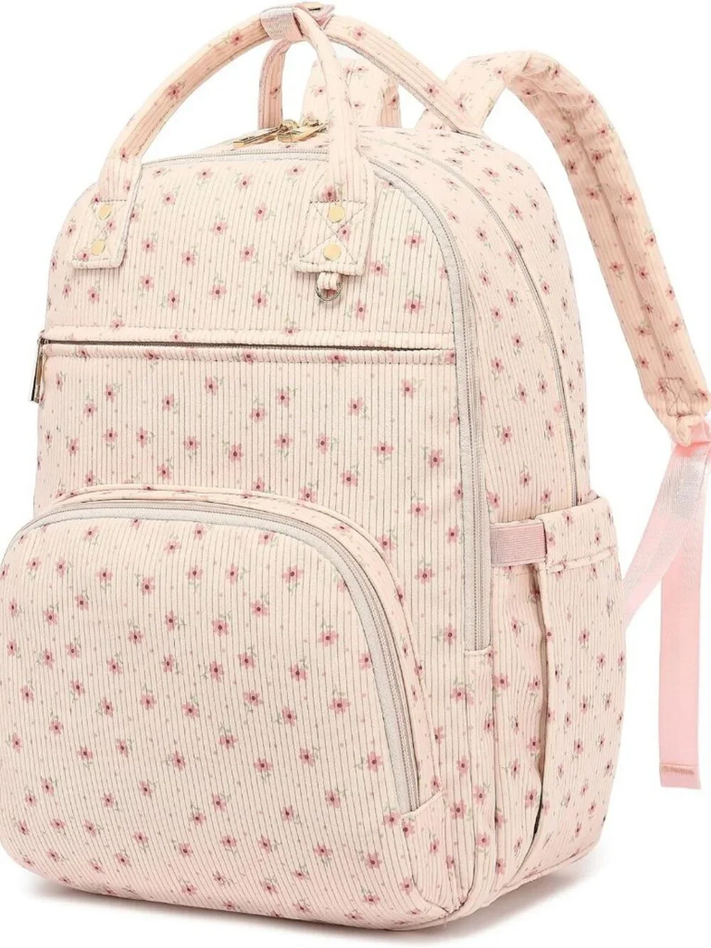 Floral Pink Laptop Backpack for Women, Lightweight School Bag with Compartment